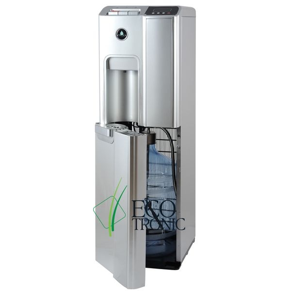 Ecotronic P7-LX silver - кулер с нижней загрузкой бутыли. Регулируемая по длине заборная трубка позволяет производить забор воды из бутыли без остатка. Закачка воды в систему кулера происходит с помощью водной помпы. Три крана подачи воды: горячая, прохладная и холодная.Тип кранов "Клавиши". Подстветка в области кранов. Горячий кран с защитой от случайного нажатия (защита от детей). Ecotronic P7-LX silver - кулер с нижней загрузкой бутыли. Регулируемая по длине заборная трубка позволяет производить забор воды из бутыли без остатка. Закачка воды в систему кулера происходит с помощью водной помпы. Три крана подачи воды: горячая, прохладная и холодная.Тип кранов "Клавиши". Подстветка в области кранов. Горячий кран с защитой от случайного нажатия (защита от детей).